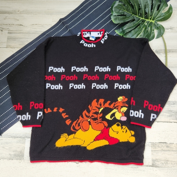 Disney Vintage Winnie The Pooh Mockneck Sweater Pooh Tigger Size Large - Picture 1 of 6
